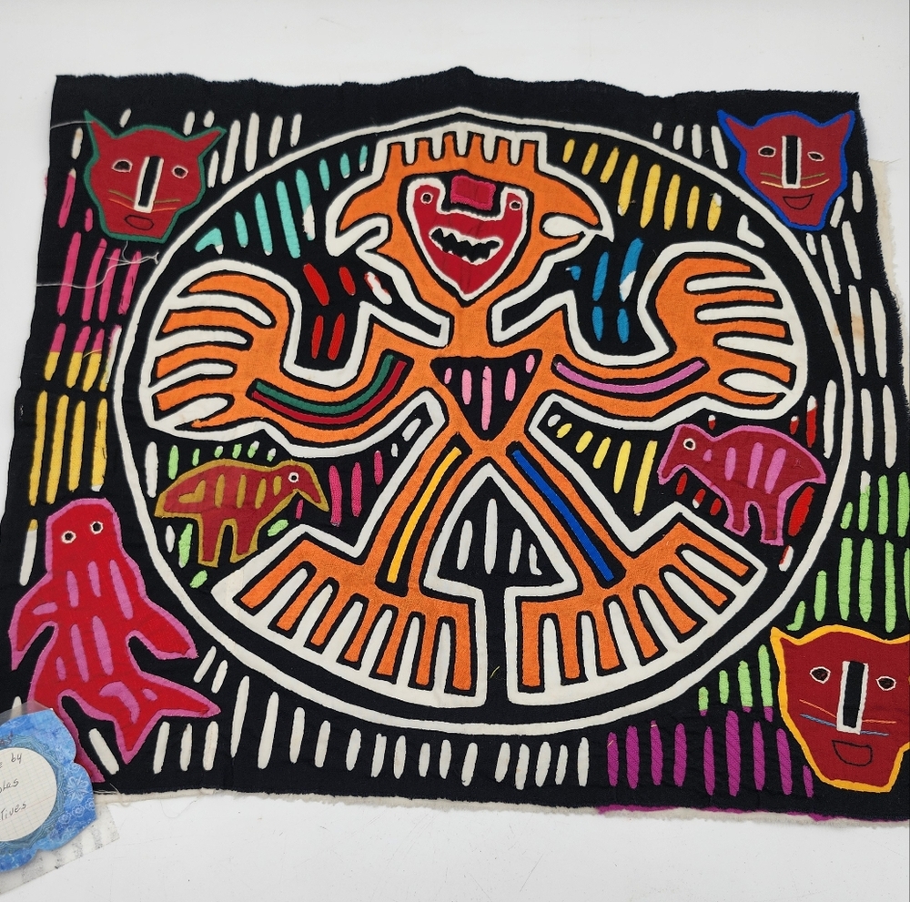 16" x 18" Vintage Panama Kuna Indian Mola San Blas Spirit Figure panel art